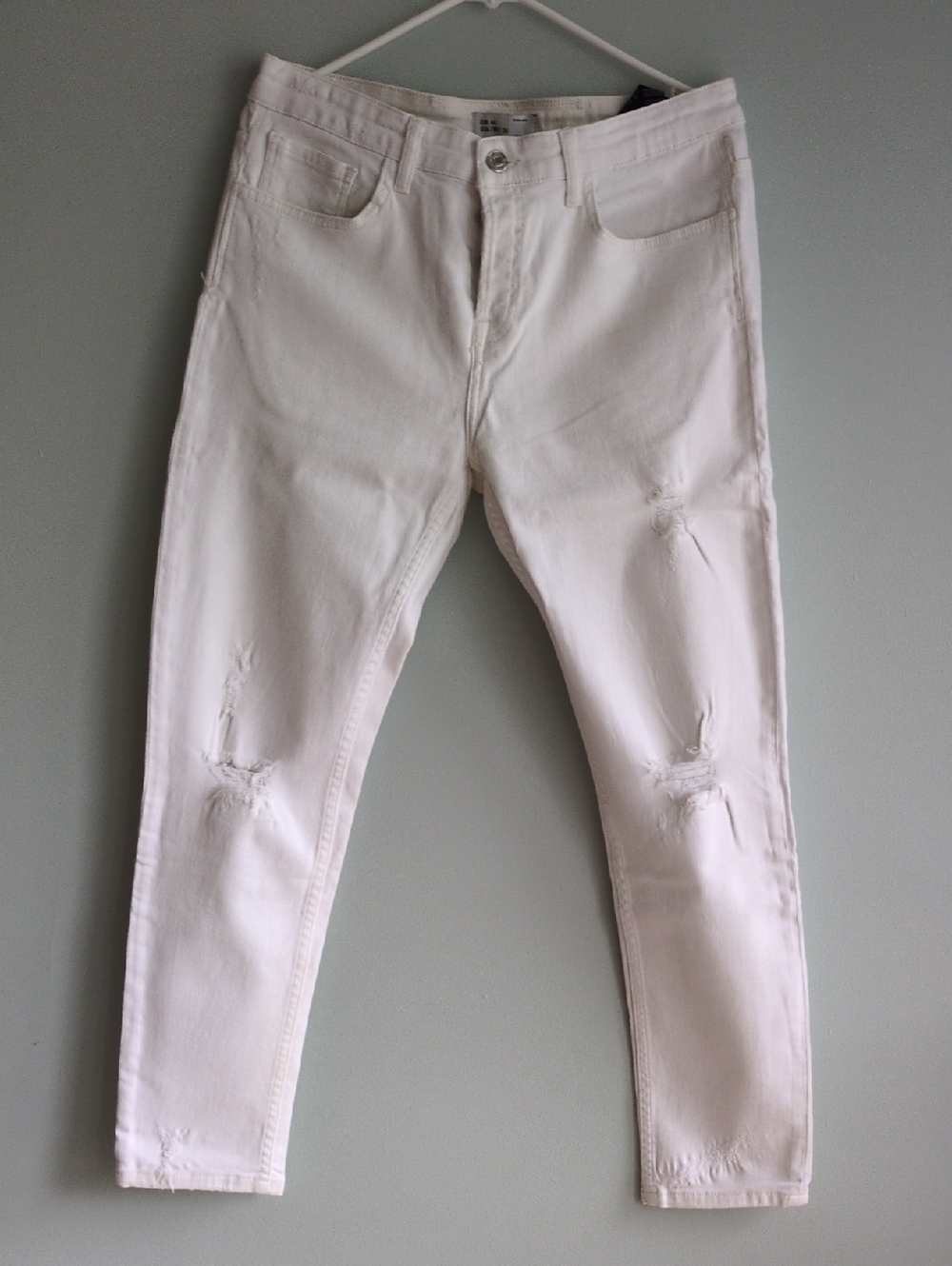 Zara Men's White Skinny Ripped Jeans